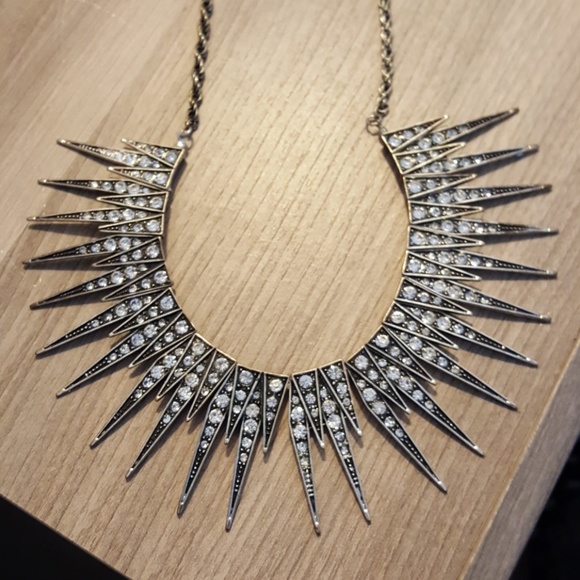 Jewelry - Crystal Statement Metal Spike Grey Pewter Necklace